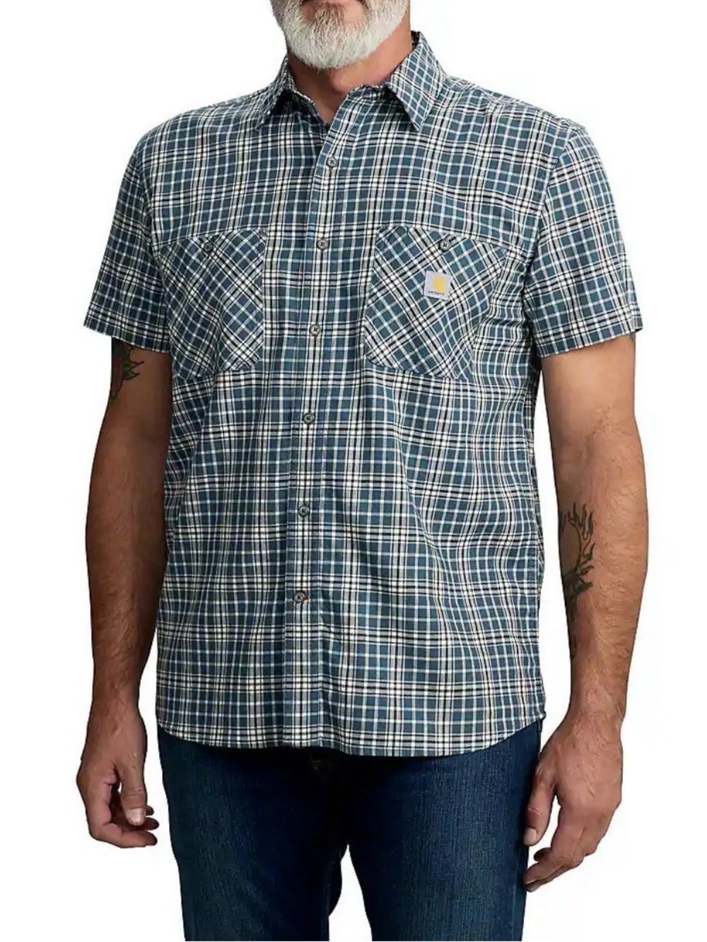 Carhartt Rugged Flex Blue Plaid Relaxed Fit Button Shirt Size L - Picture 1 of 7